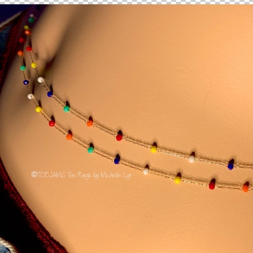 BELLY WAIST CHAIN 30" + 10” Mini Rainbow Beads Gold or Silver Tone    *Pick 2*